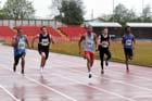134 Leon Reid (Bath College) winning 100 metres in 10.83sec from 223 Rhykiem Patterson (Oaklands College) 2nd and  302 James Taylor (Newcastle Under Lyme College) 3rd, British College Championships, Gateshead International Stadium.